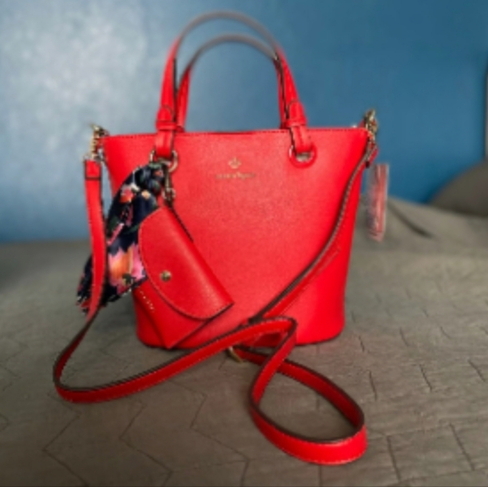 2 piece NEW Nanette Lepore Designer Red Crossbody Tote W/ Coin Purse wallet